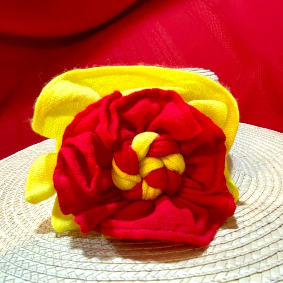 Ladies Summer 100% palm leaves hat, handcrafted, red yellow fantasy flower 53 main image 12